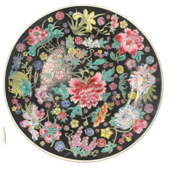 Chinese Dinner Plate Millie Fleur Hand painted Porcelain Enamel Vintage - Picture 3 of 9